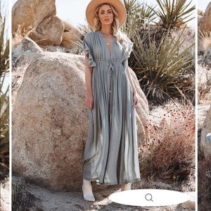 Anika pocketed button down ruffle maxi dress